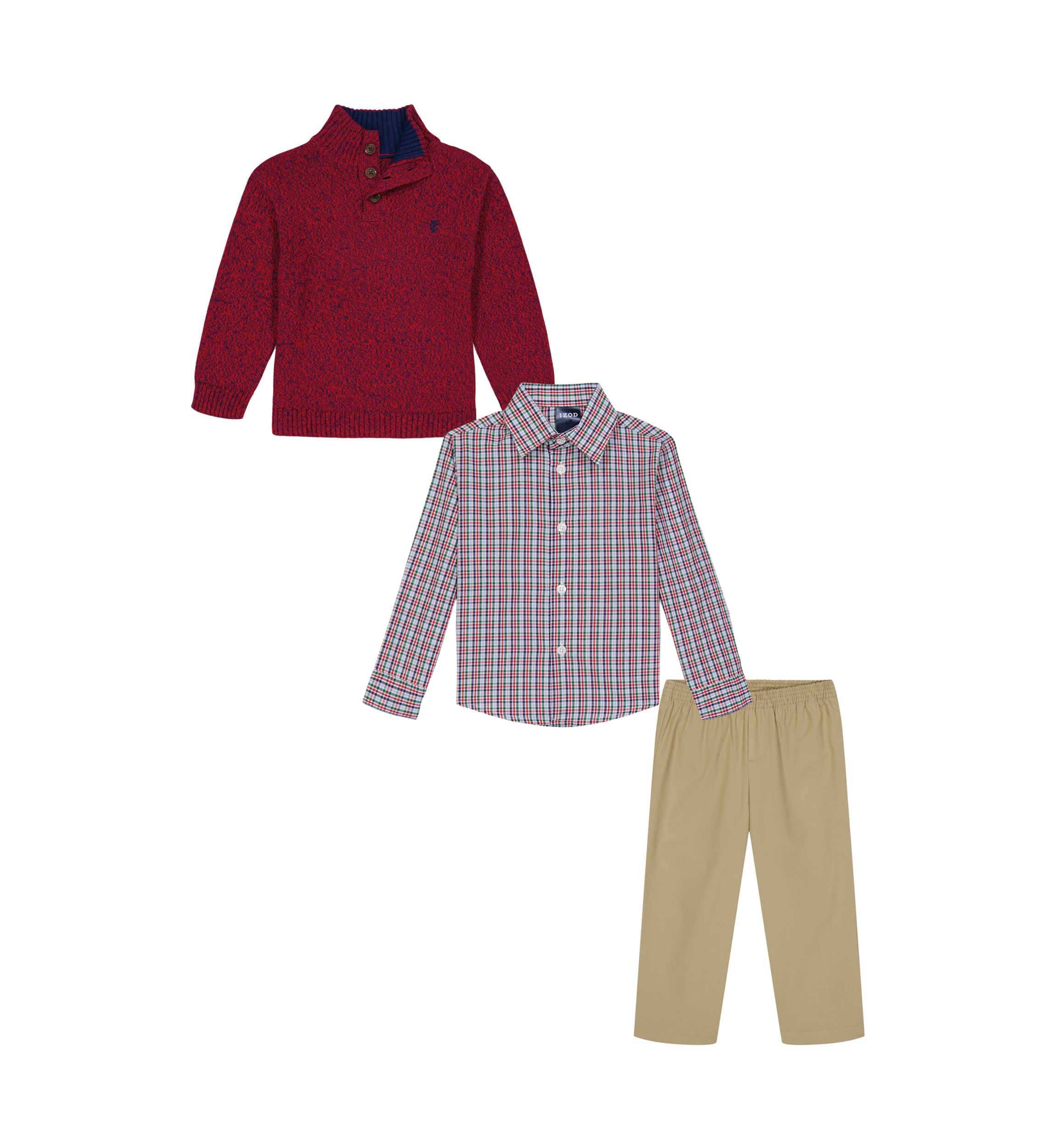 Baby Boys Marled Button Up with Twill Sweater Set