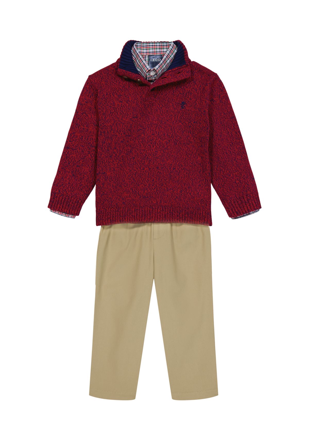 Baby Boys Marled Button Up with Twill Sweater Set