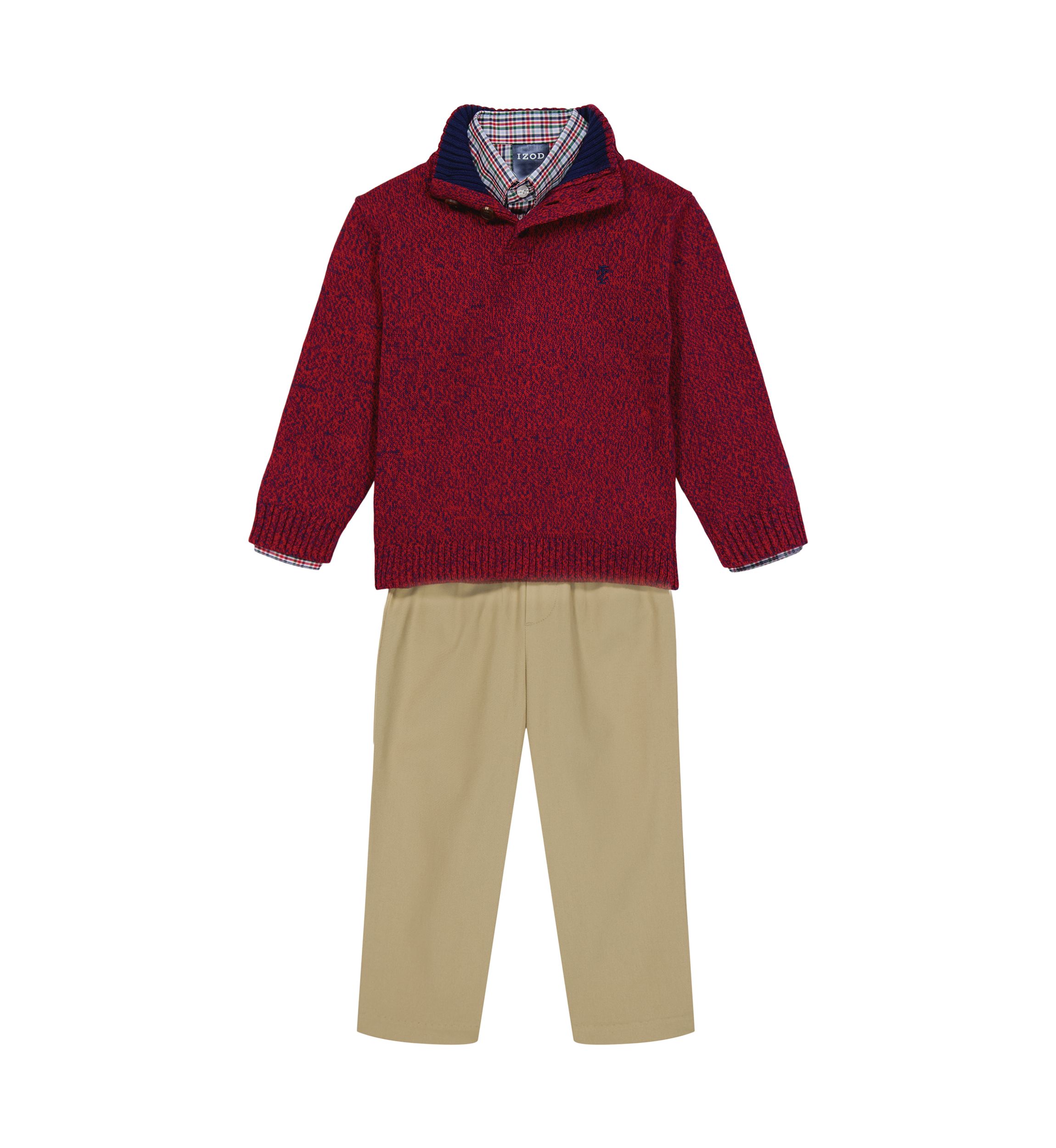 Baby Boys Marled Button Up with Twill Sweater Set