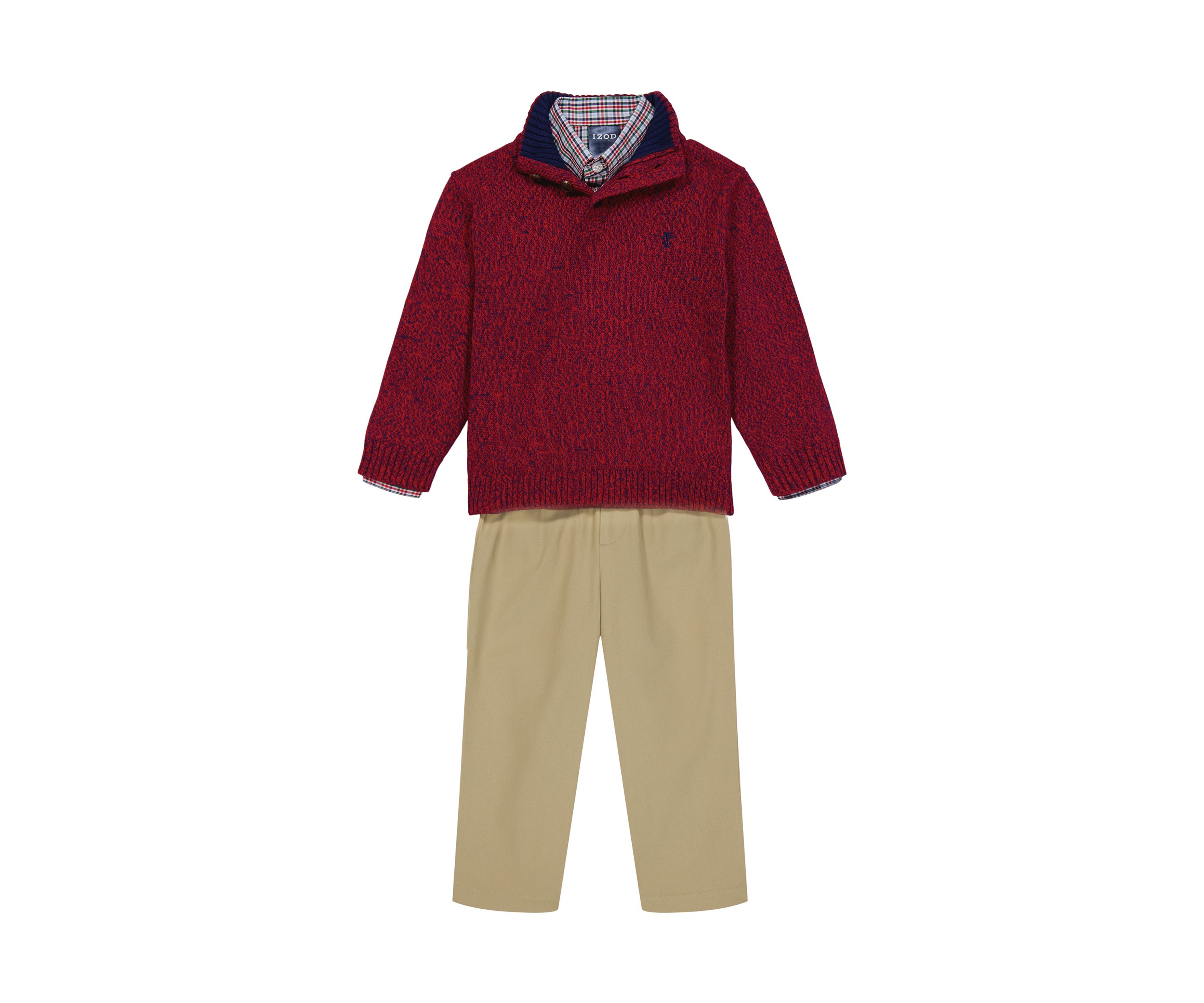 Baby Boys Marled Button Up with Twill Sweater Set