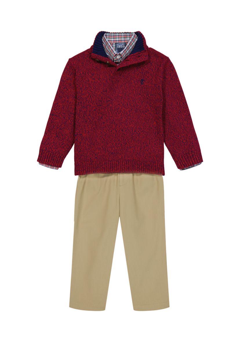 Baby Boys Marled Button Up with Twill Sweater Set