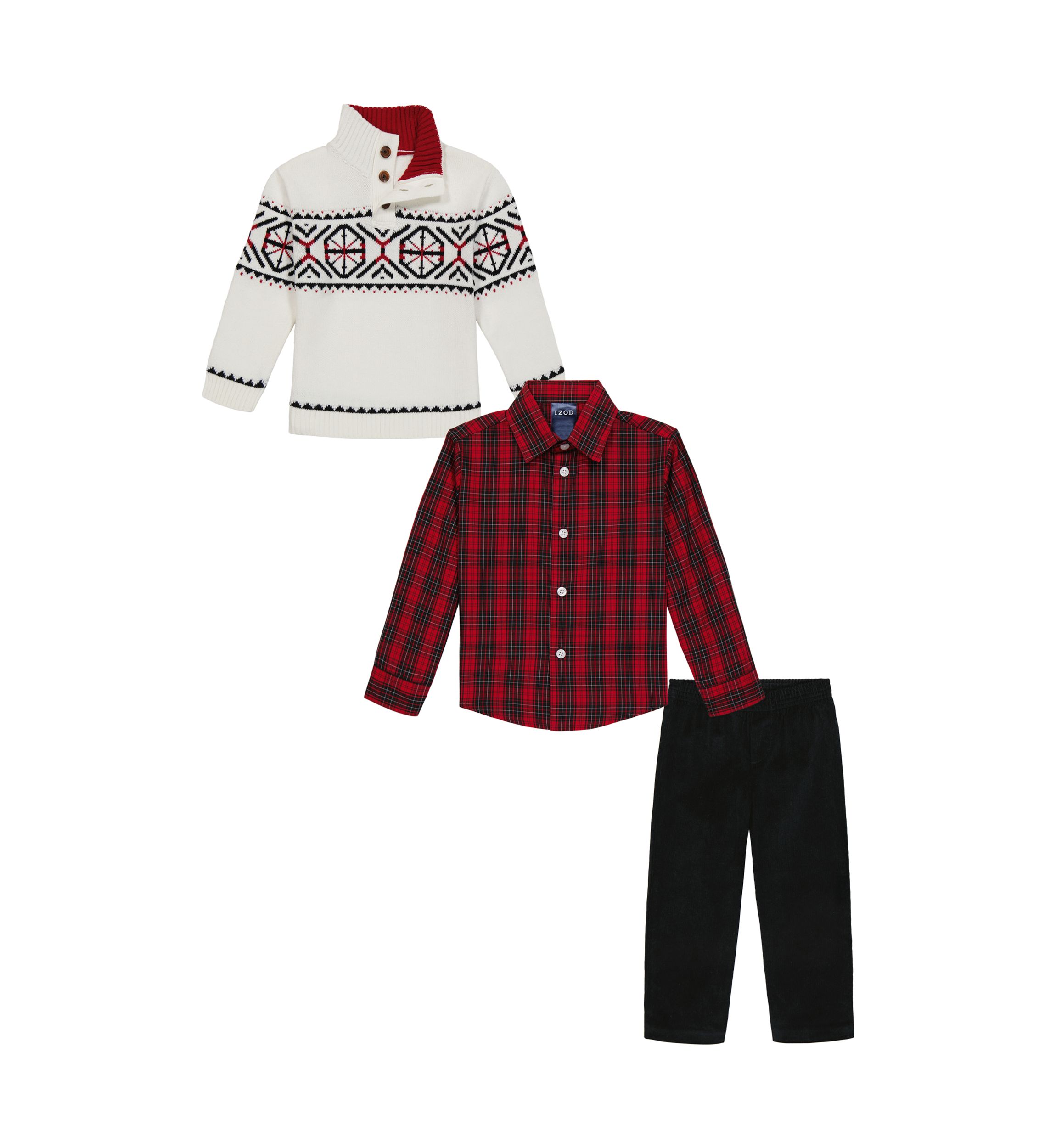 Baby Boys Fair Isle Sweater and Plaid Printed Shirt Set