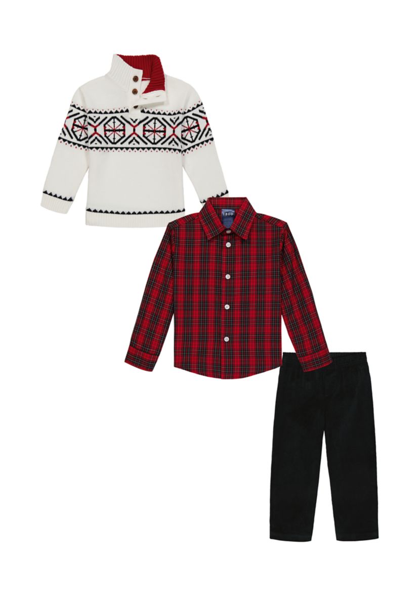 Baby Boys Fair Isle Sweater and Plaid Printed Shirt Set