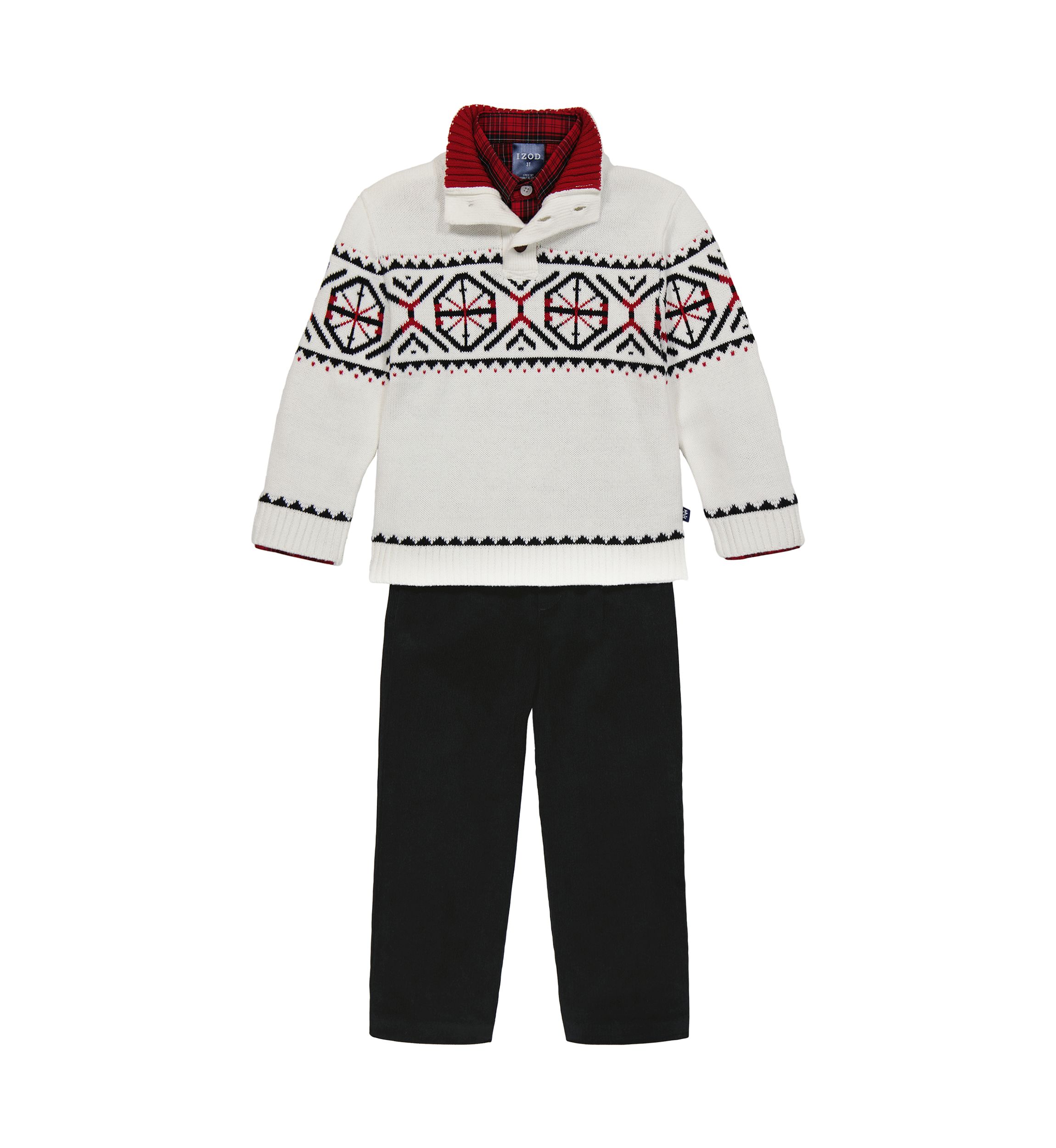Baby Boys Fair Isle Sweater and Plaid Printed Shirt Set
