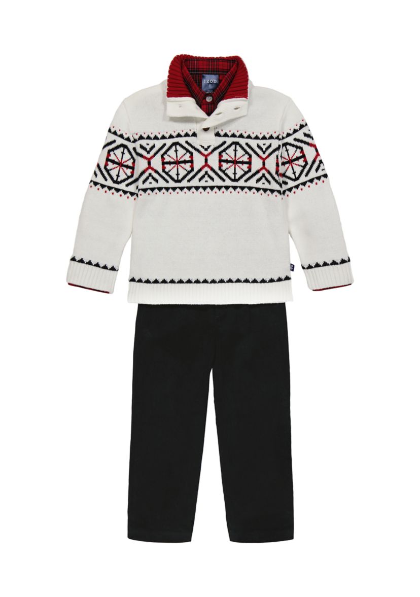 Baby Boys Fair Isle Sweater and Plaid Printed Shirt Set