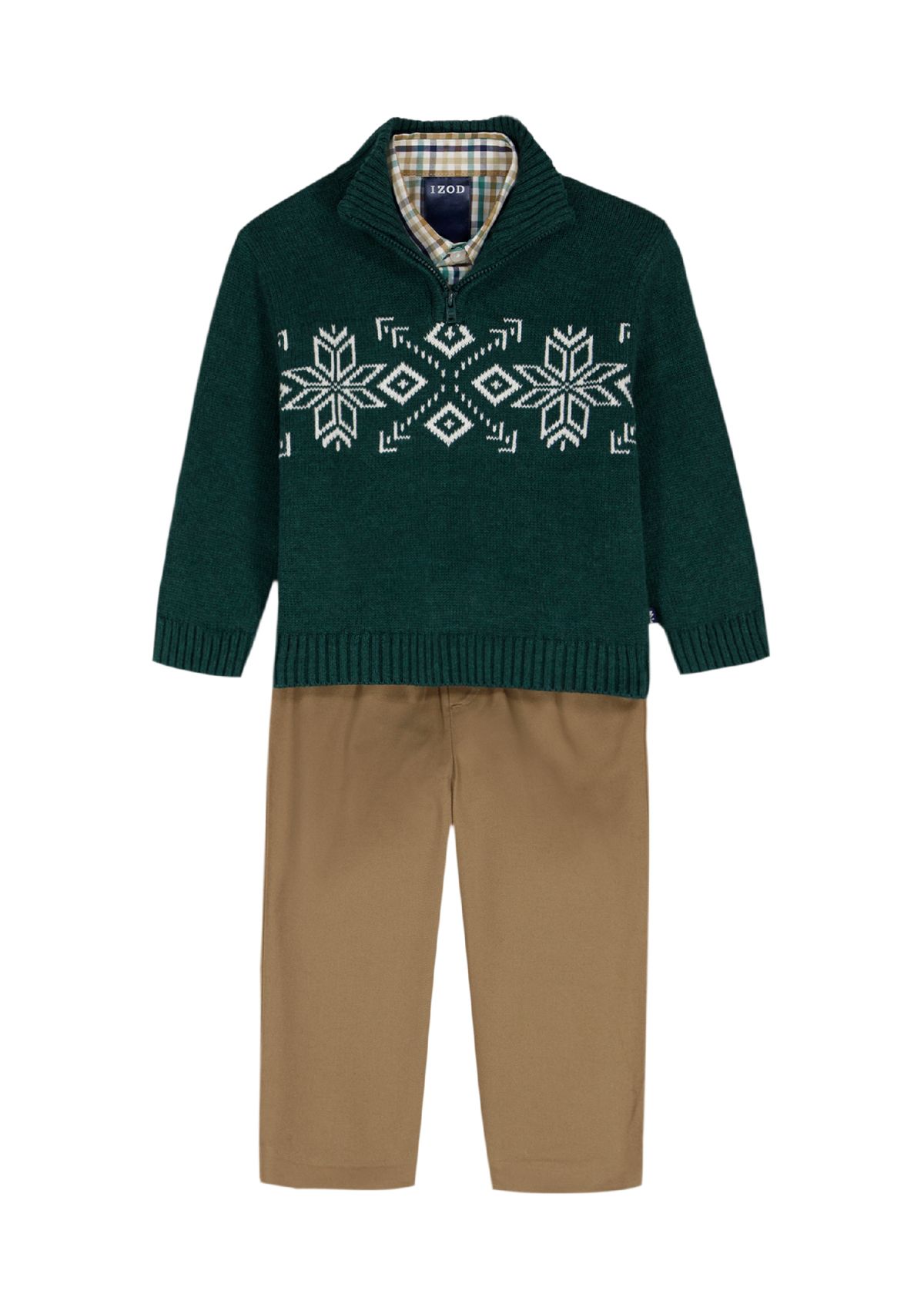 Baby Boys Snowflake 1/4 Zip Sweater, Twill Shirt and Pants Set