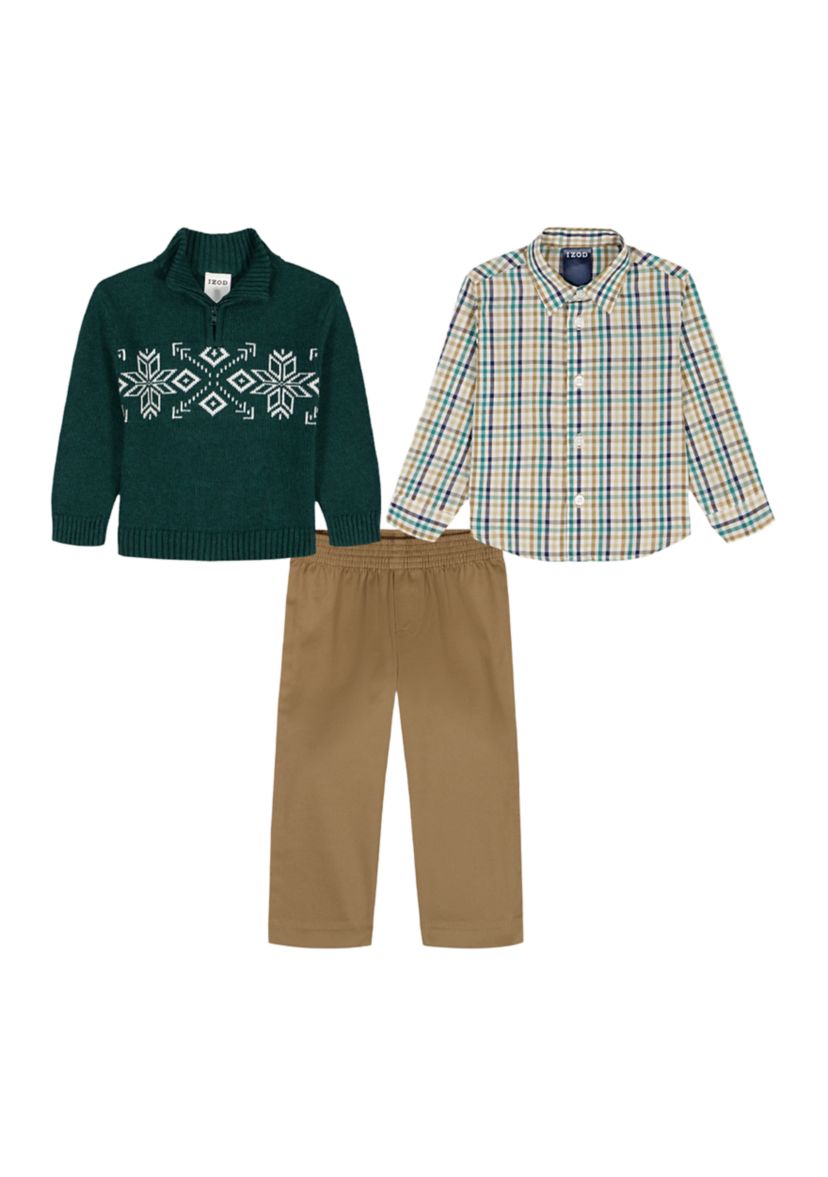 Toddler Boys Snowflake 1/4 Zip w/ Twill Sweater Set
