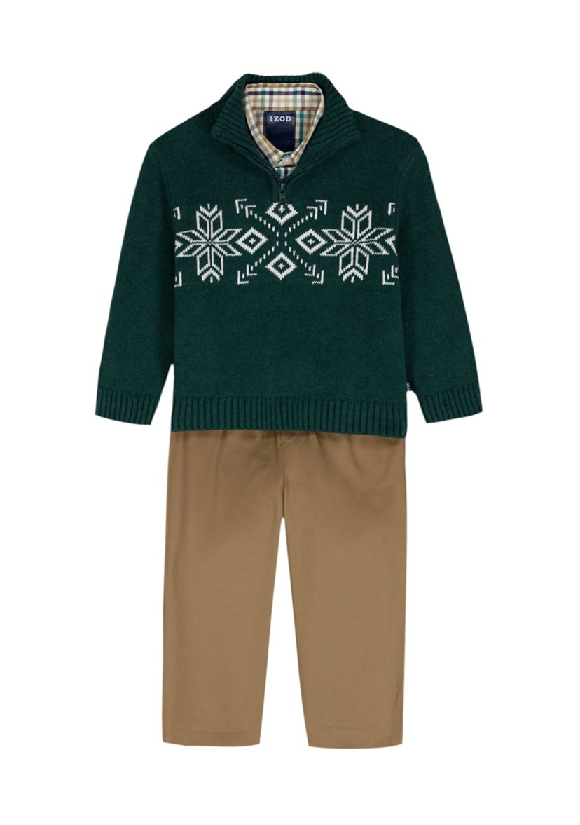 Toddler Boys Snowflake 1/4 Zip w/ Twill Sweater Set