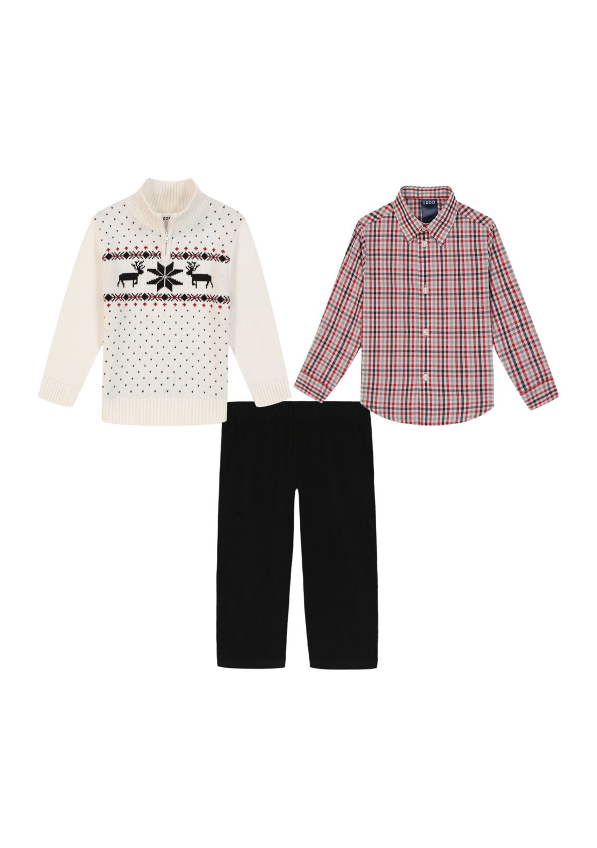 Toddler Boys Reindeer Fairisle 1/4 Zip with Cord Sweater Set