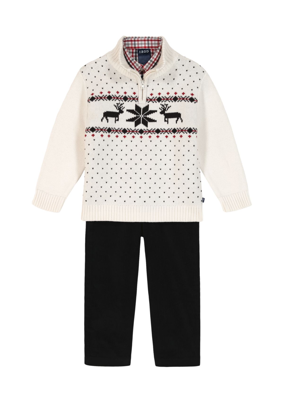 Toddler Boys Reindeer Fairisle 1/4 Zip with Cord Sweater Set