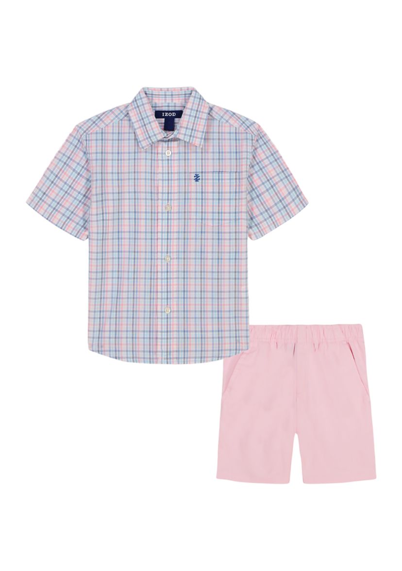 Baby Boys Short Sleeve Bridgeport Plaid Shirt and Short Set
