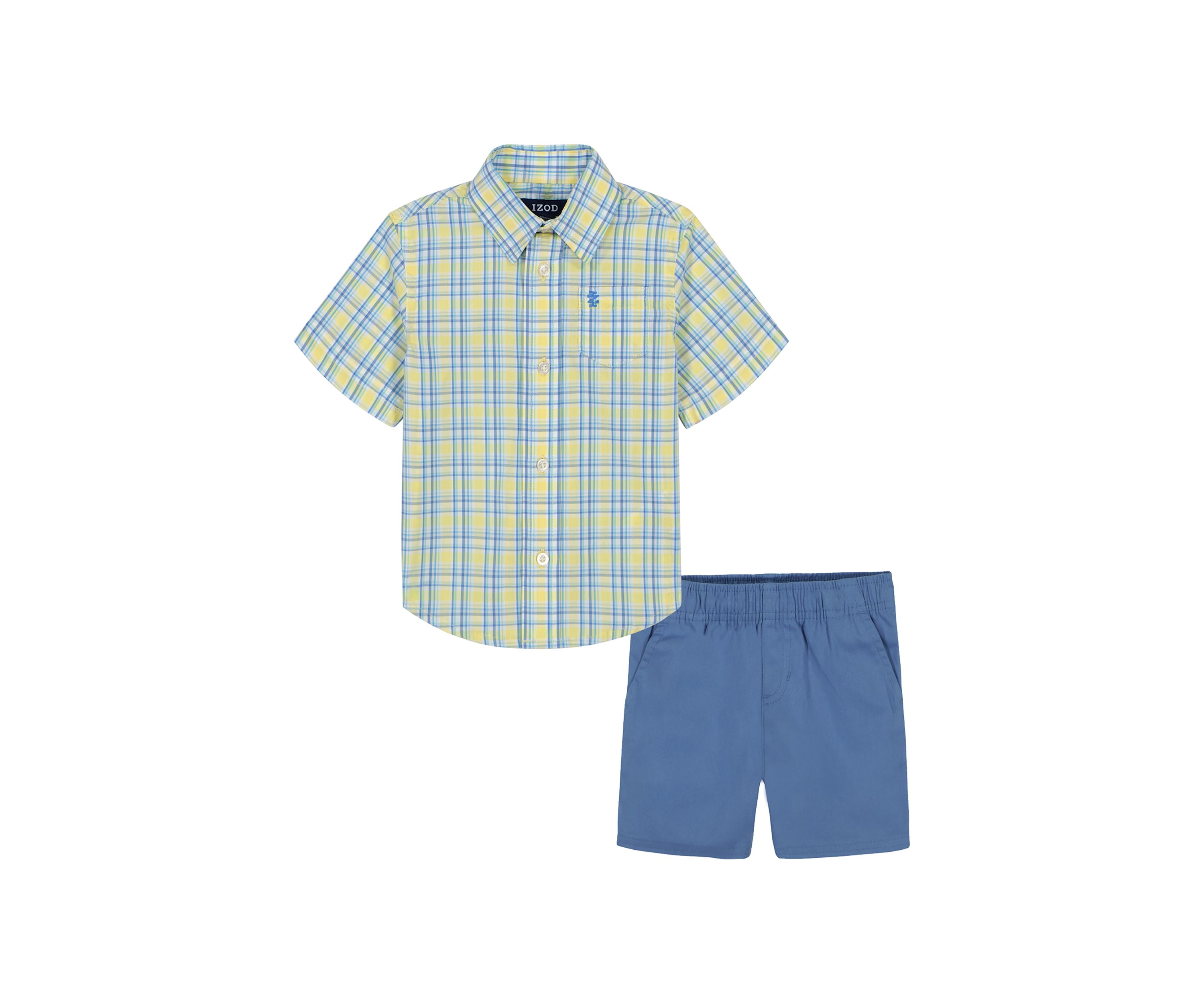 Toddler Boys Short Sleeve Andover Plaid Shirt and Shorts Set