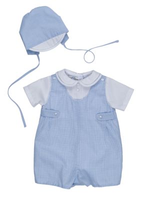 Baby Boys Gingham Romper with Hat  