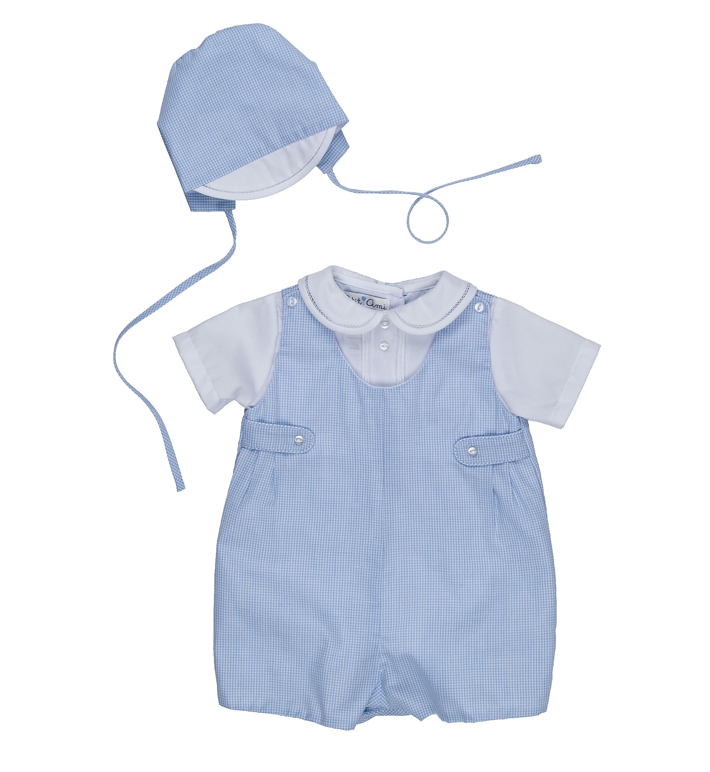 Baby Boys Gingham Romper with Hat  