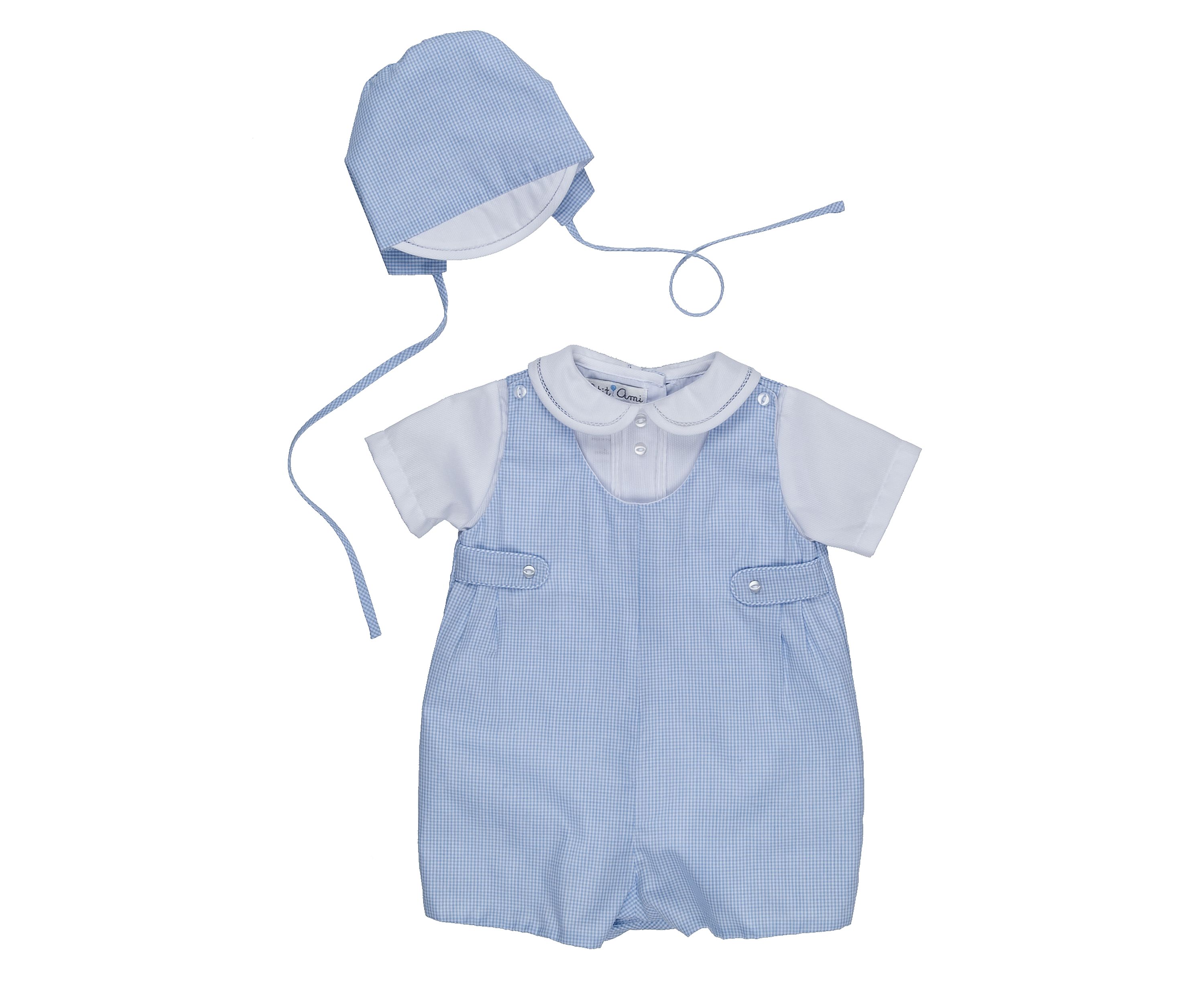 Baby Boys Gingham Romper with Hat  