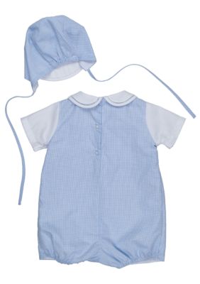 Baby Boys Gingham Romper with Hat  