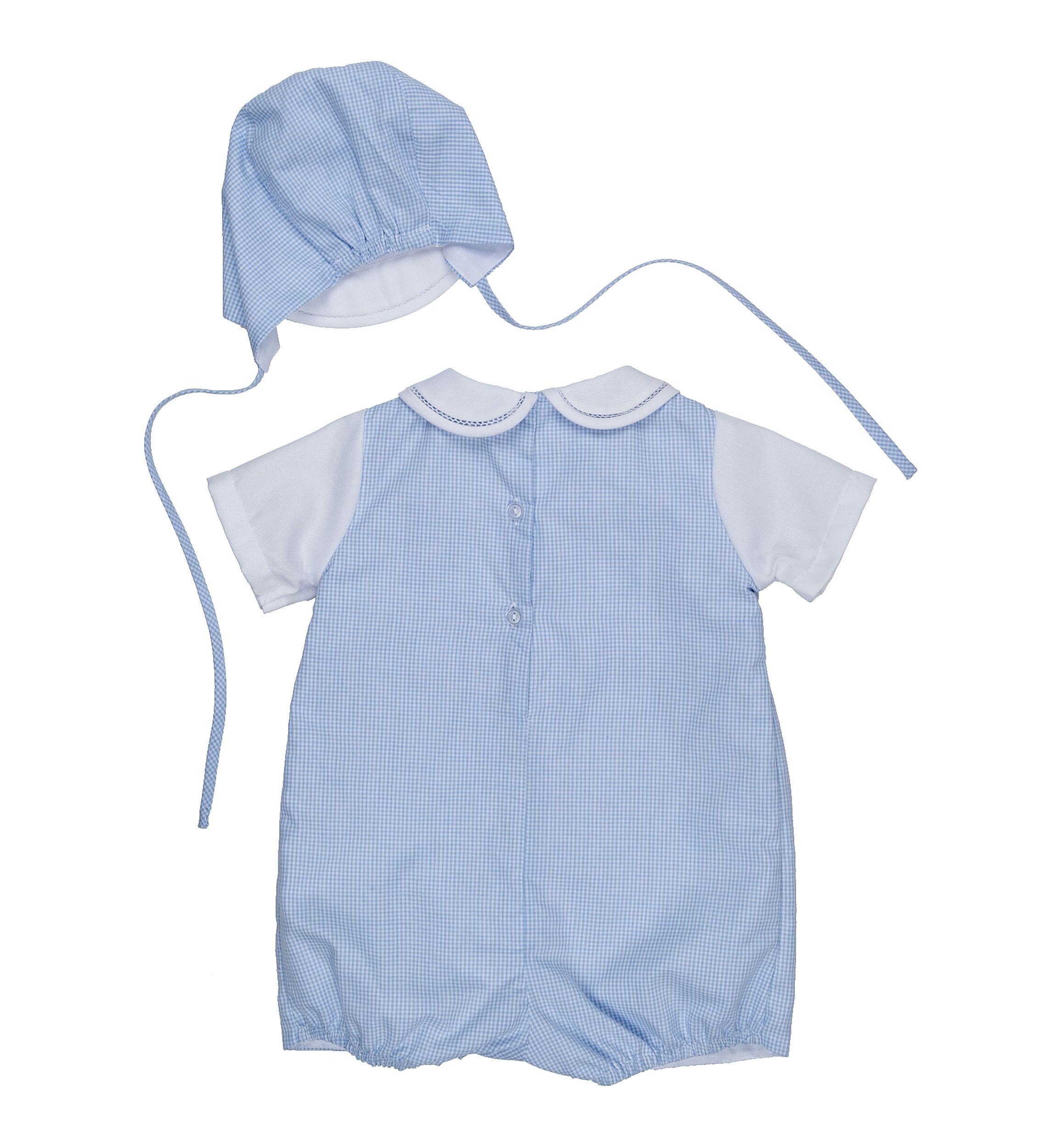 Baby Boys Gingham Romper with Hat  