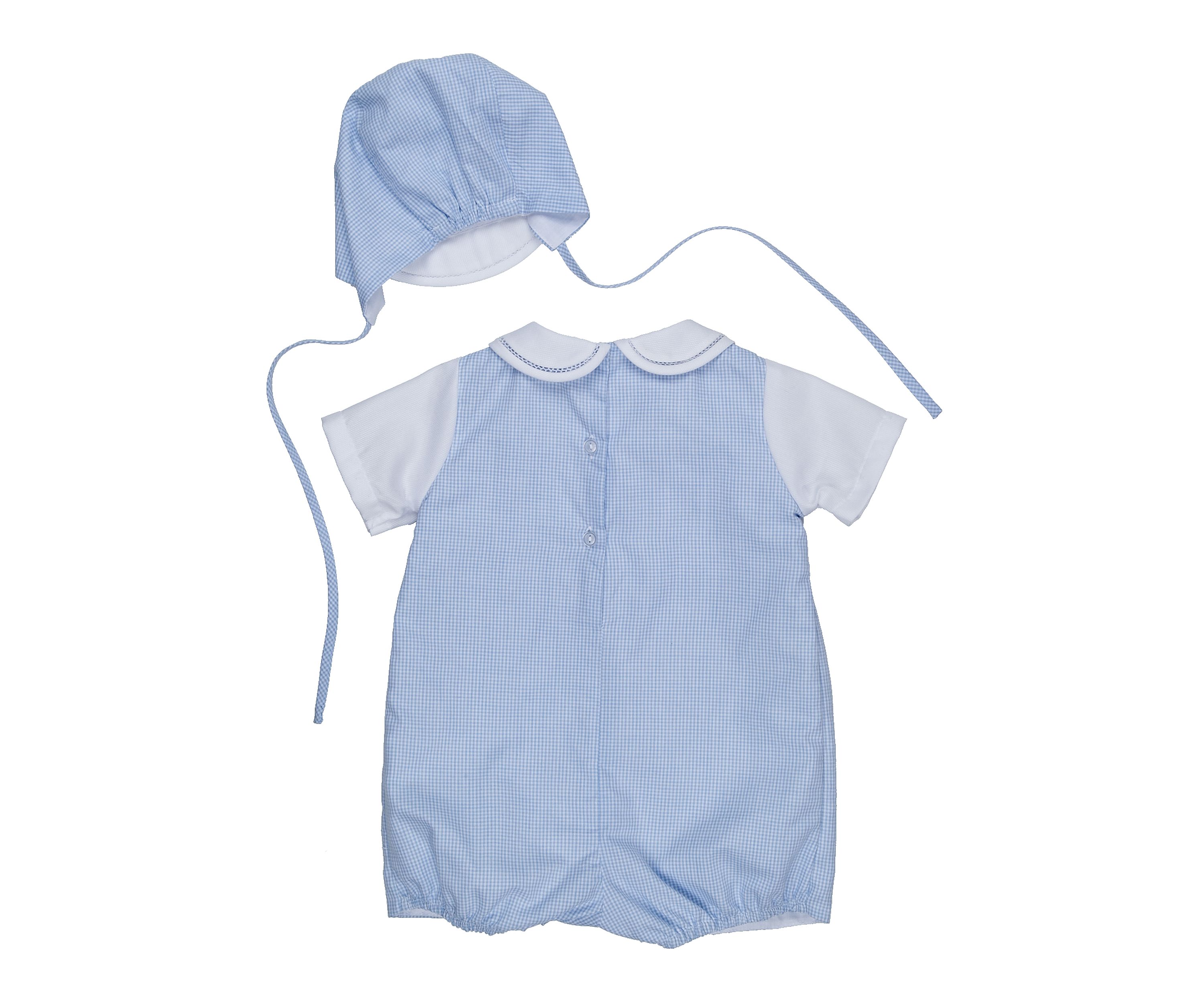 Baby Boys Gingham Romper with Hat  