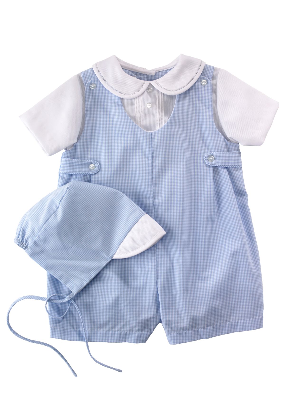Baby Boys Gingham Romper with Hat  