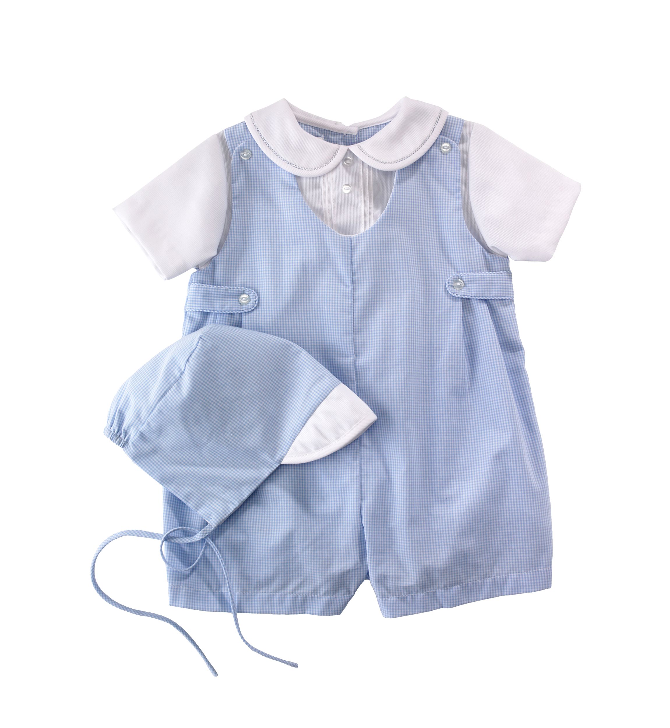 Baby Boys Gingham Romper with Hat  