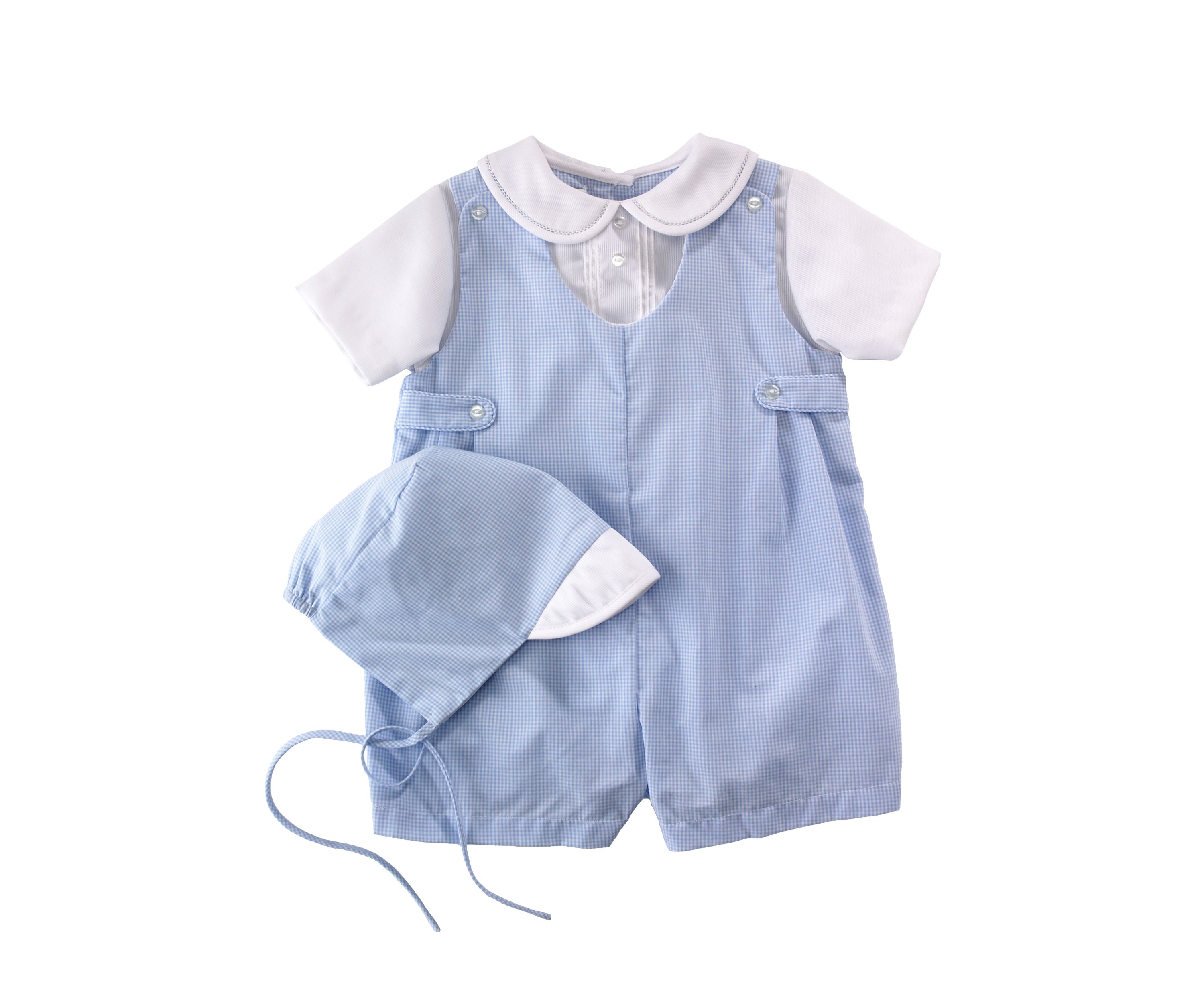 Baby Boys Gingham Romper with Hat  