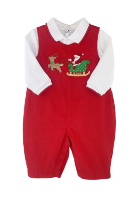 Petit Ami Baby Girls Coverall with Santa AppliquÃÂ©
