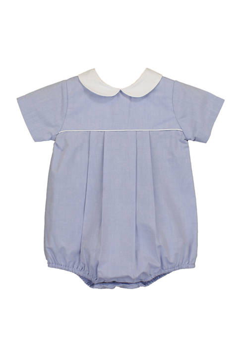 Petit Ami Baby Boys Blue Collared Romper  LOTS OF DETAIL! 