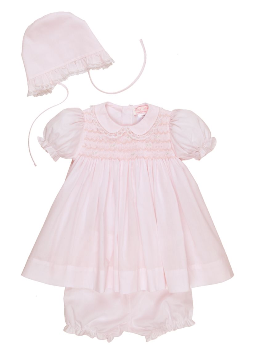 Baby Girls Pink Lace Dress with Hat