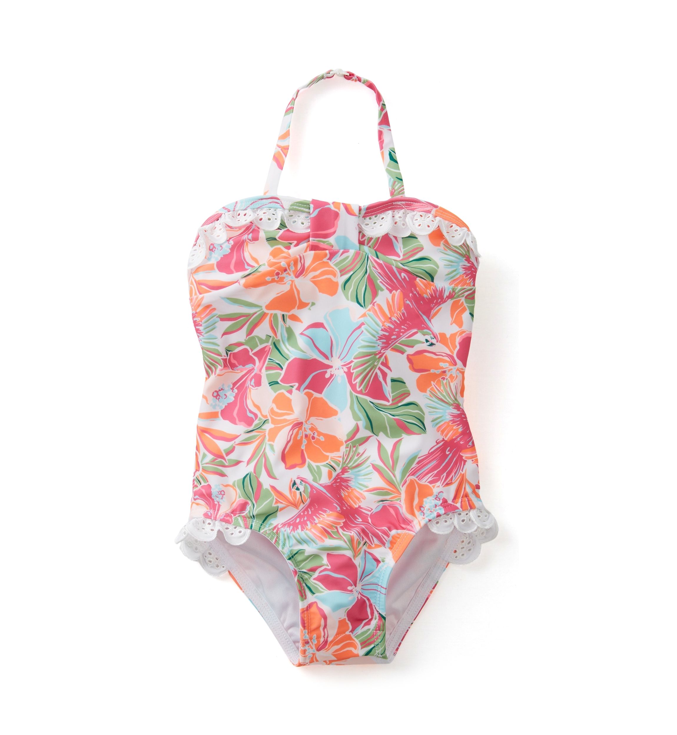 Baby Girls Tropical Eyelet Trim One Piece Swimsuit