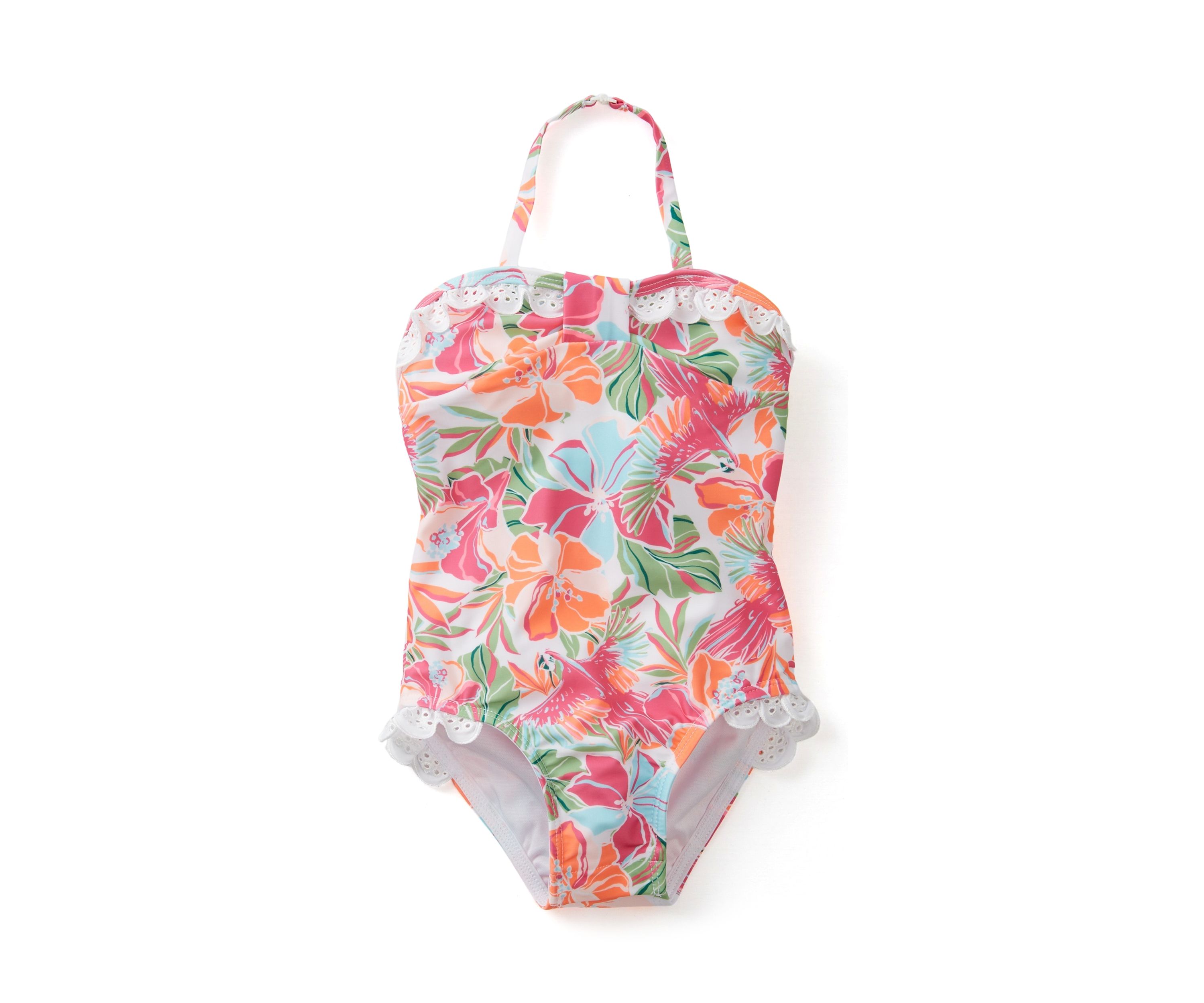 Baby Girls Tropical Eyelet Trim One Piece Swimsuit
