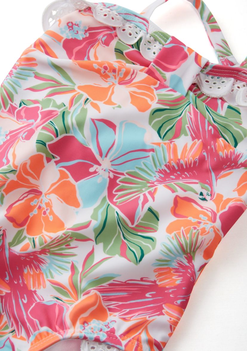 Baby Girls Tropical Eyelet Trim One Piece Swimsuit