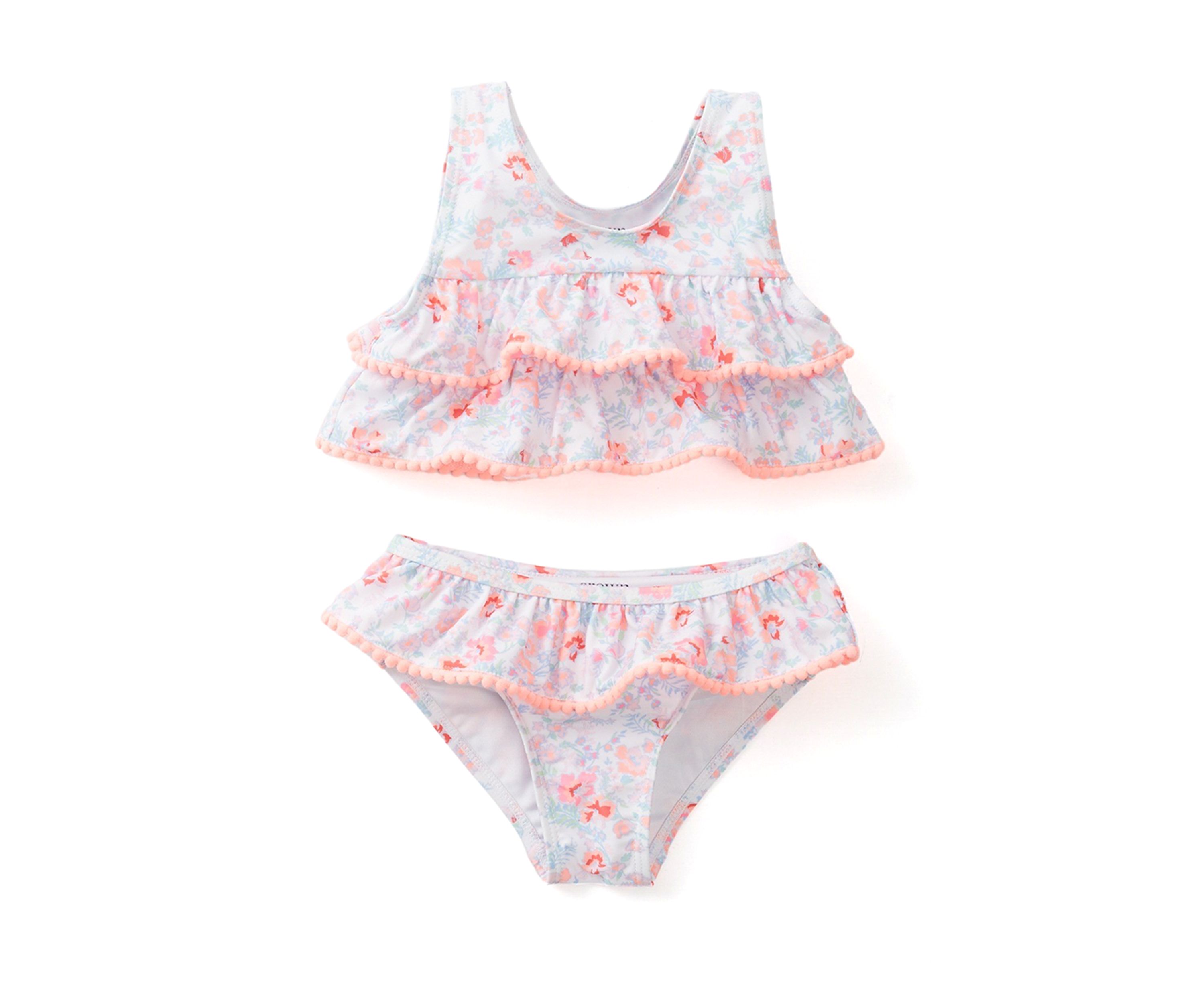 Baby Girls Floral Pom Pom 2 Piece Swimsuit