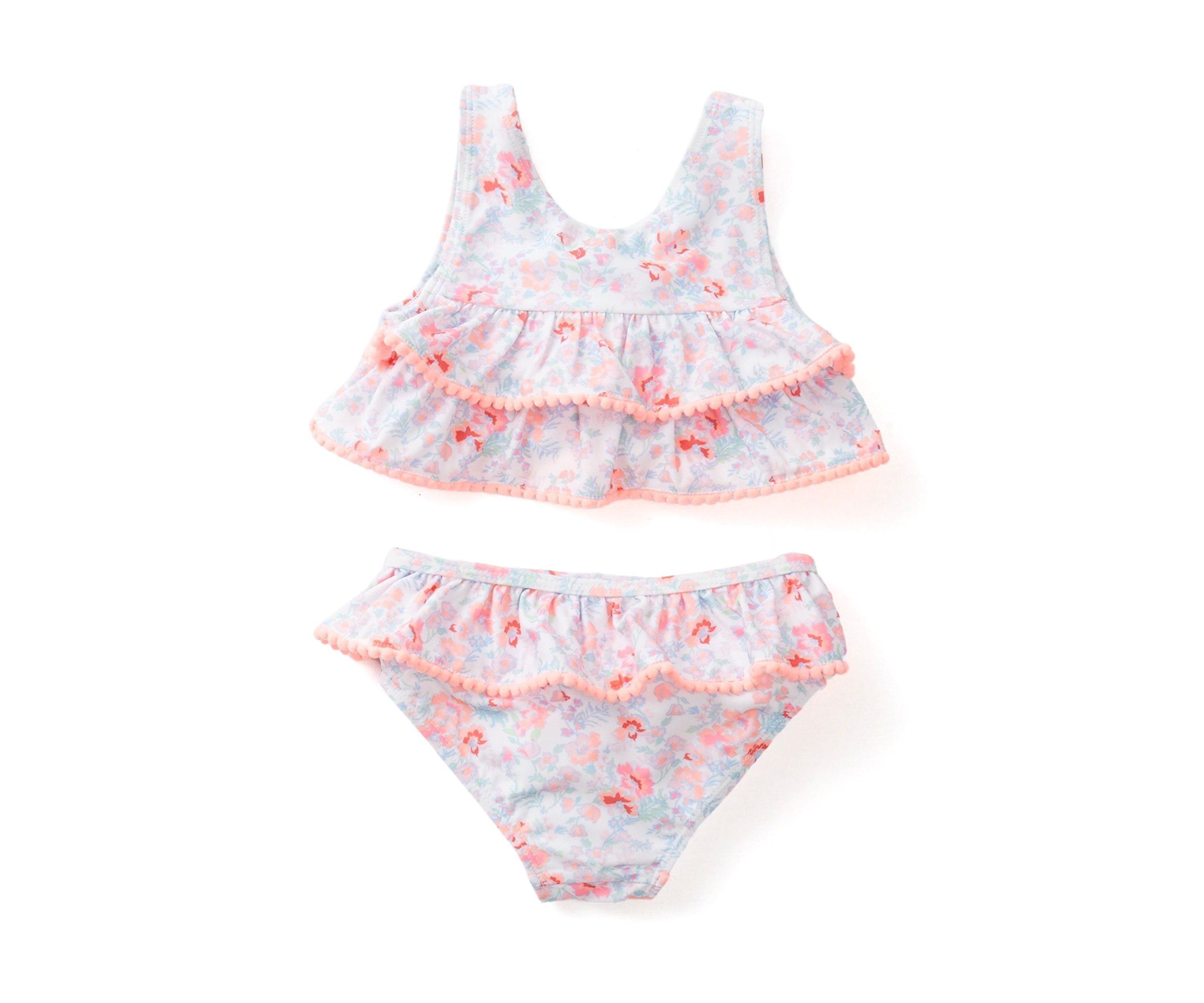 Baby Girls Floral Pom Pom 2 Piece Swimsuit