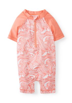 Crown & Ivy Baby Boys Short Sleeve Zip Front Onesie, Coral, 24 Months