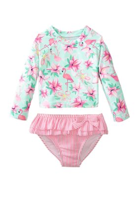 Crown & Ivy™ Baby Girls Floral Print 2 Piece Long Sleeve Swim Rash ...