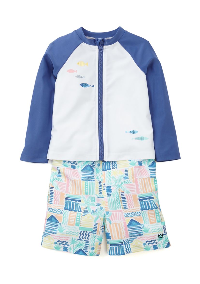   Toddler  Boys Rainbow Fish Rashguard Set 