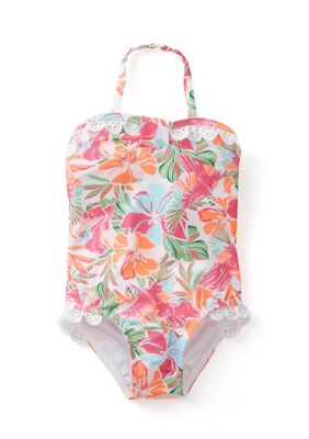 Crown & Ivy Toddler Girls Tropical Printed One Piece Swimsuit, White, 4T