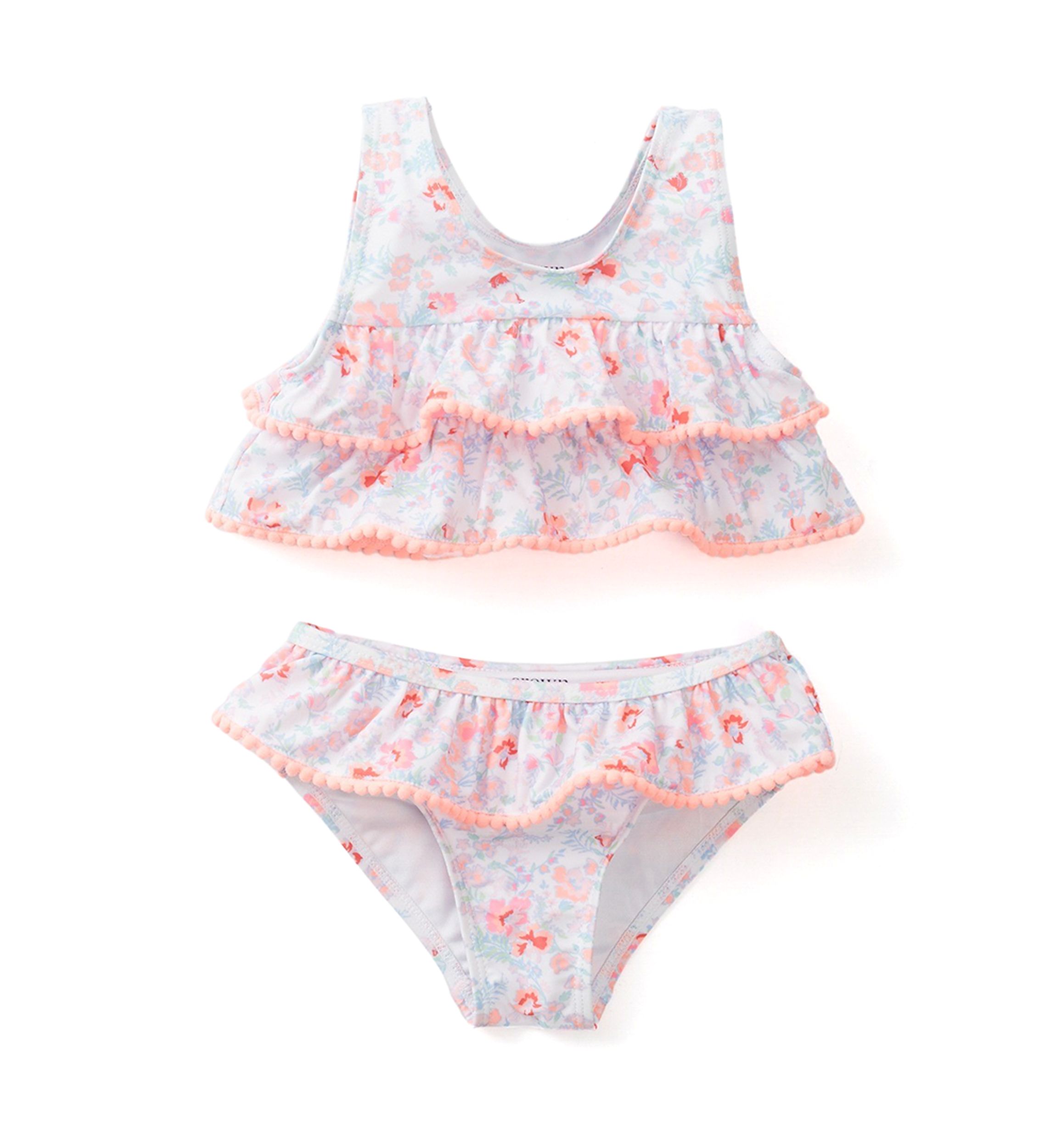 Toddler Girls Floral Pom Pom 2 Piece Swimsuit