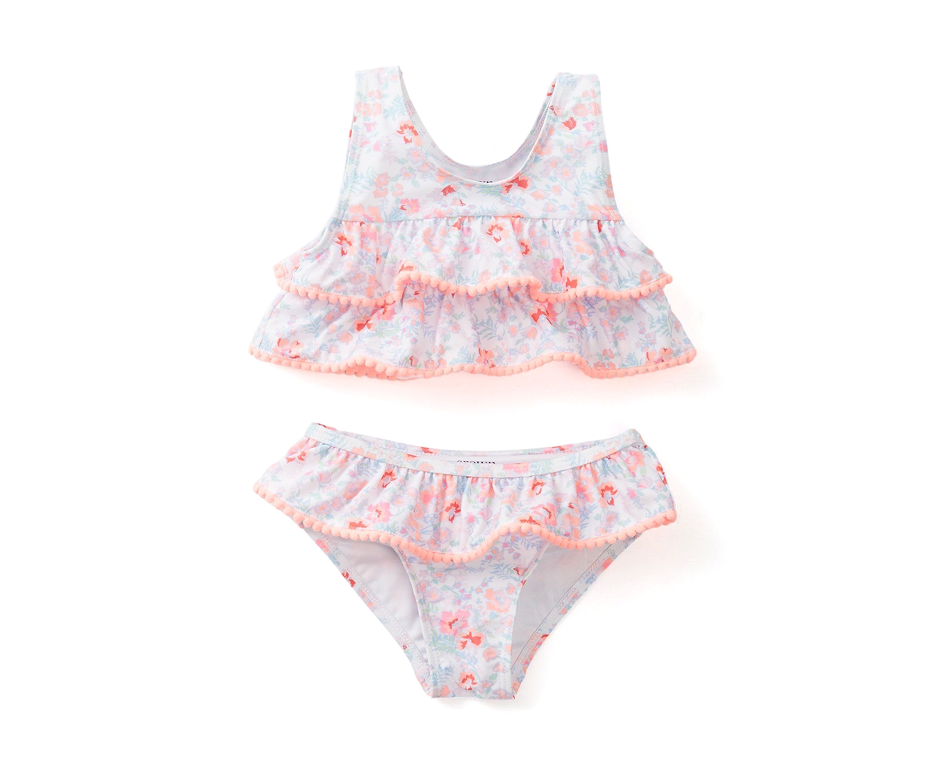 Toddler Girls Floral Pom Pom 2 Piece Swimsuit