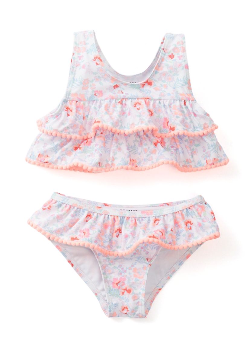 Toddler Girls Floral Pom Pom 2 Piece Swimsuit