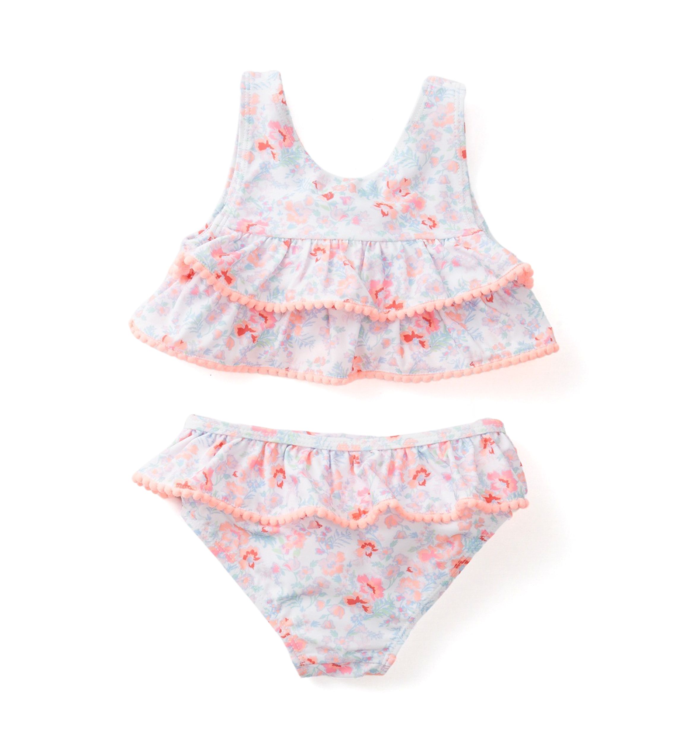 Toddler Girls Floral Pom Pom 2 Piece Swimsuit