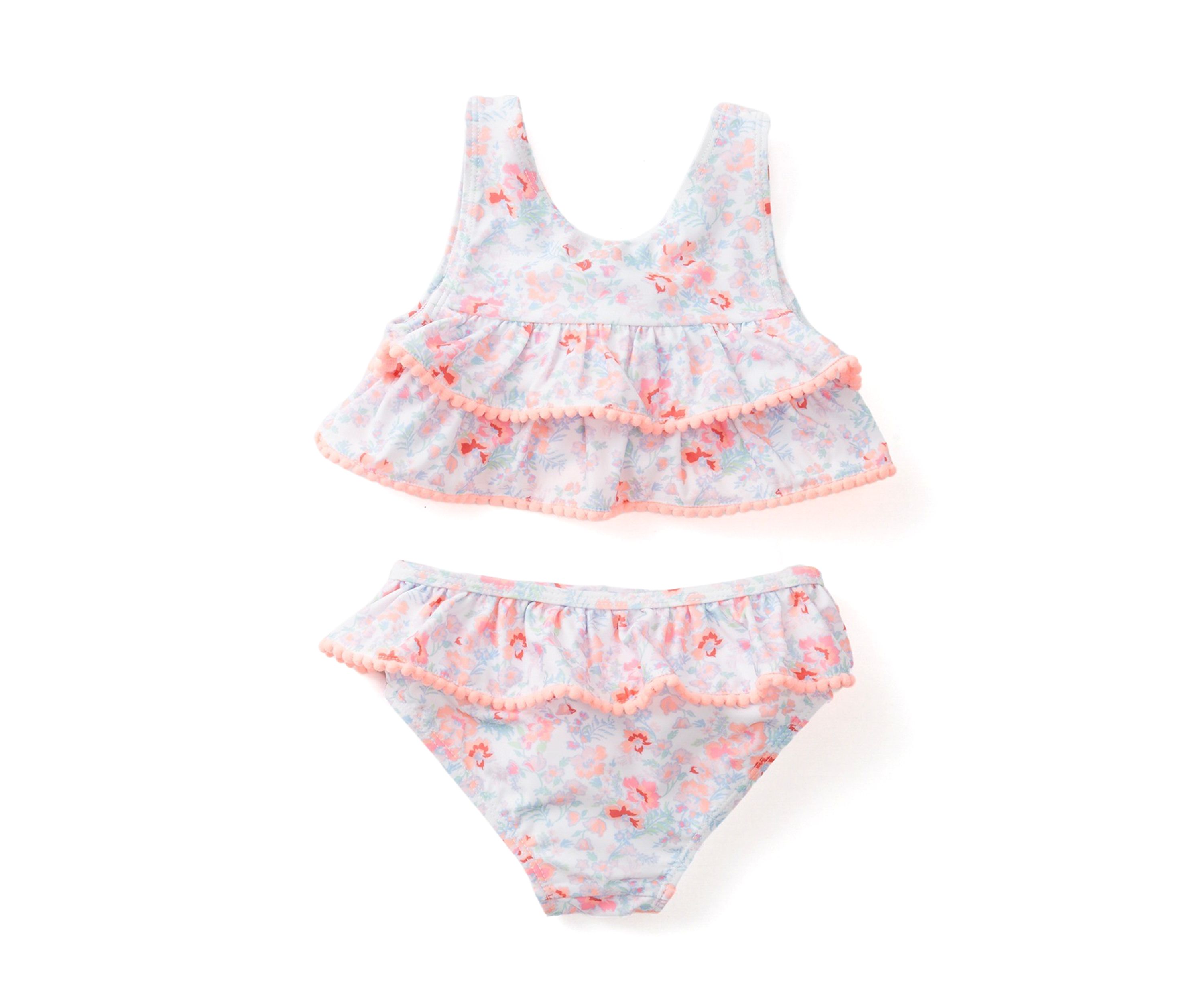 Toddler Girls Floral Pom Pom 2 Piece Swimsuit