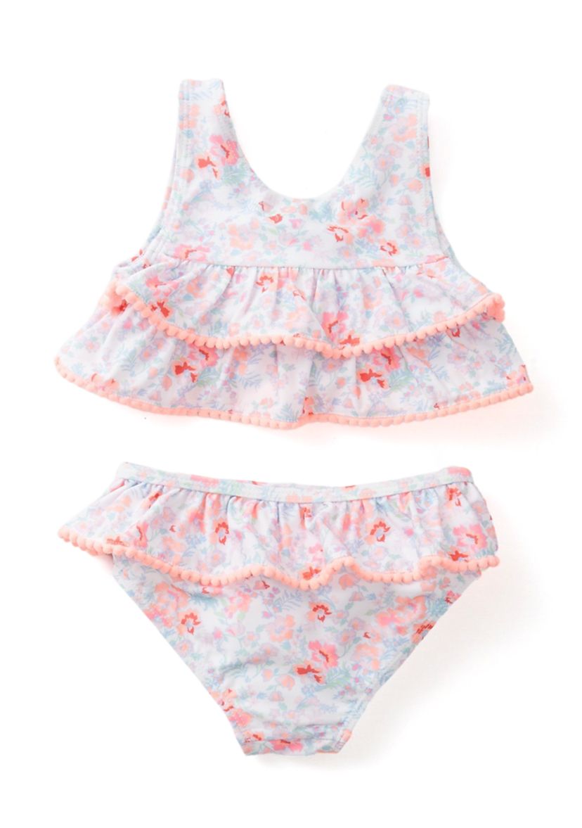 Toddler Girls Floral Pom Pom 2 Piece Swimsuit