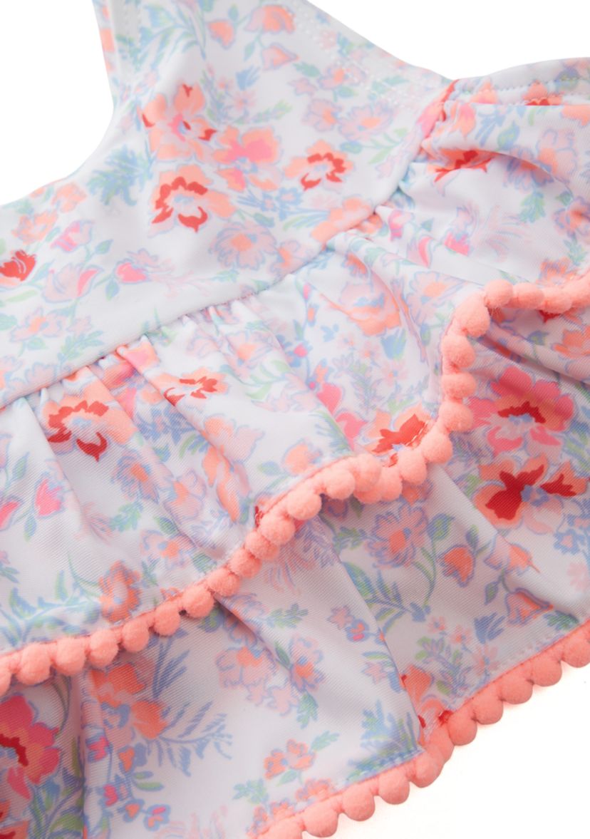 Toddler Girls Floral Pom Pom 2 Piece Swimsuit