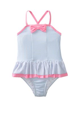 Crown & Ivy™ Toddler Girls Blue Seersucker One Piece Swimsuit | belk
