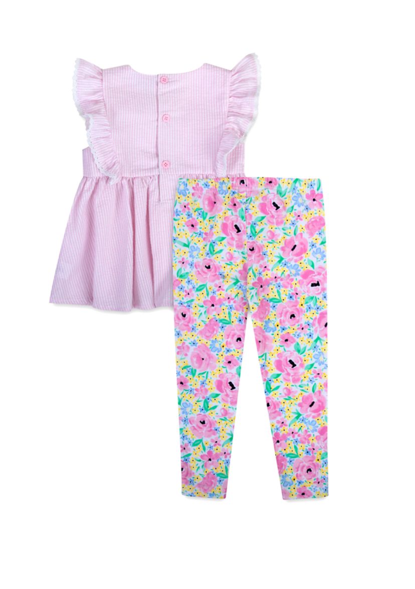 Toddler Girls 2 Piece Seersucker Stripe Tunic Printed Legging Set
