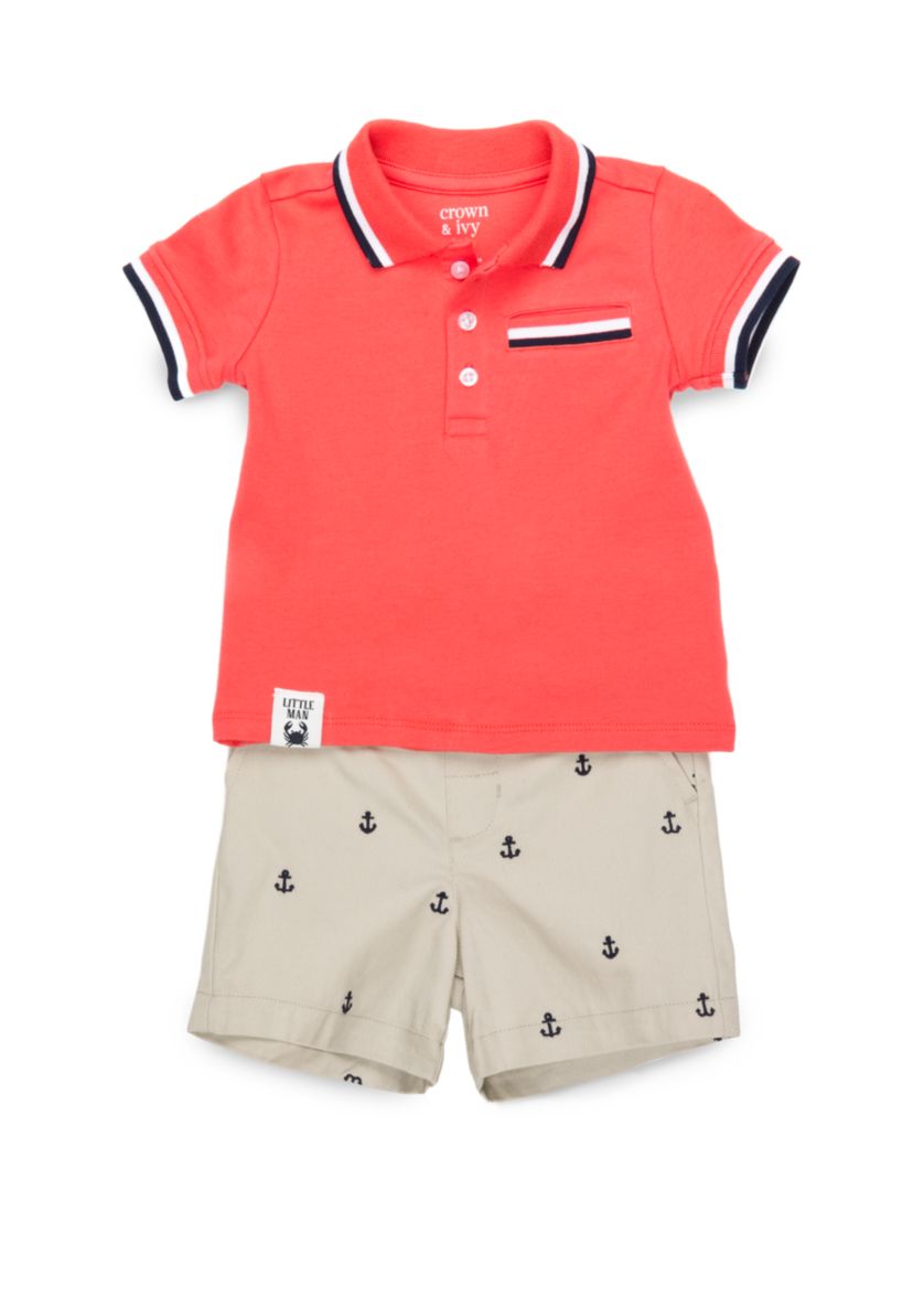Baby Boys Ribbed Pocket Polo Set