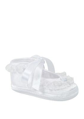 Baby Girls White Satin Tie Shoes