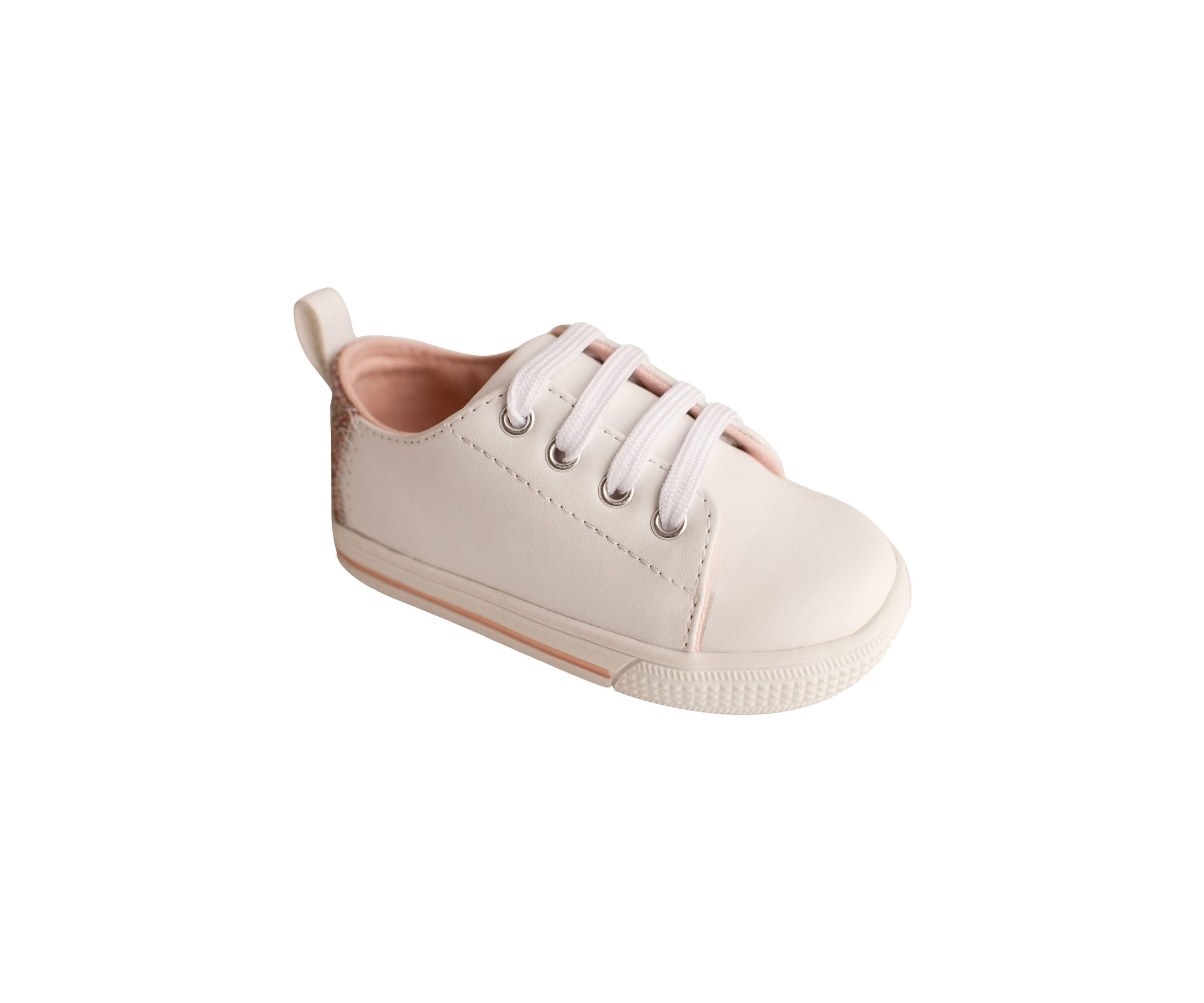 Toddler Girls Lennon White Sneaker with Pink Glitter Heel