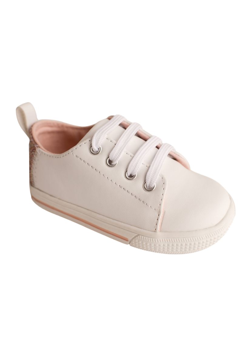 Toddler Girls Lennon White Sneaker with Pink Glitter Heel